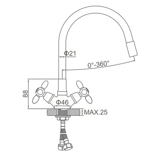 Смеситель для кухни Accoona A4882M-1, двухвентильный, с гибким изливом, синий