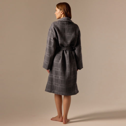 Халат вафельный женский SL HOME: Chess «Гри Сандре», размер L, хлопок 100%, тёмно-серый