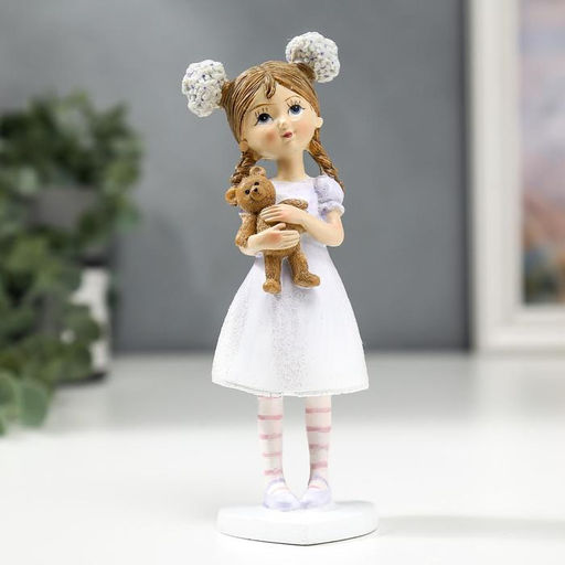 Цена за 2 шт. Фигурка полистоун «Малышка с цветами в волосах, с мишкой», 16×4.5×5.5 см