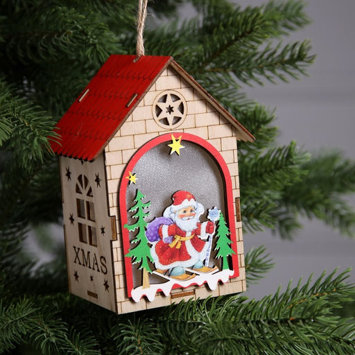 Ёлочная игрушка Домик с Дедом Морозом, 14.5х11х8.5 см, 1 LED, от батареек, свечение тёплое белое - Luazon lighting фото 3