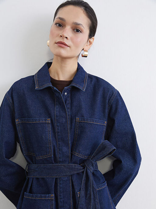 G?mlek Yaka Kad?n Jean Ceket