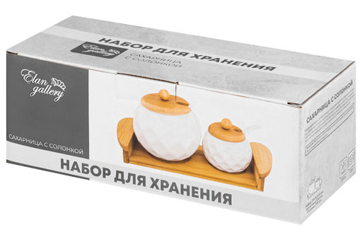 Набор - сахарница 550 мл + солонка 170 мл 27*11,5*12 см "Айсберг" + 2 ложки на дер. подст.