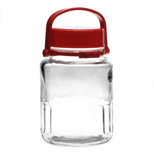 Банка стеклянная Харвест 3л, пластмассовая крышка с ручкой, красный, цветная коробка, Pasabahce (Россия)