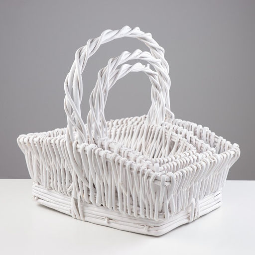 Корзина плетёная для хранения Tasa, из лозы, с ручкой, белая, набор 3 шт.