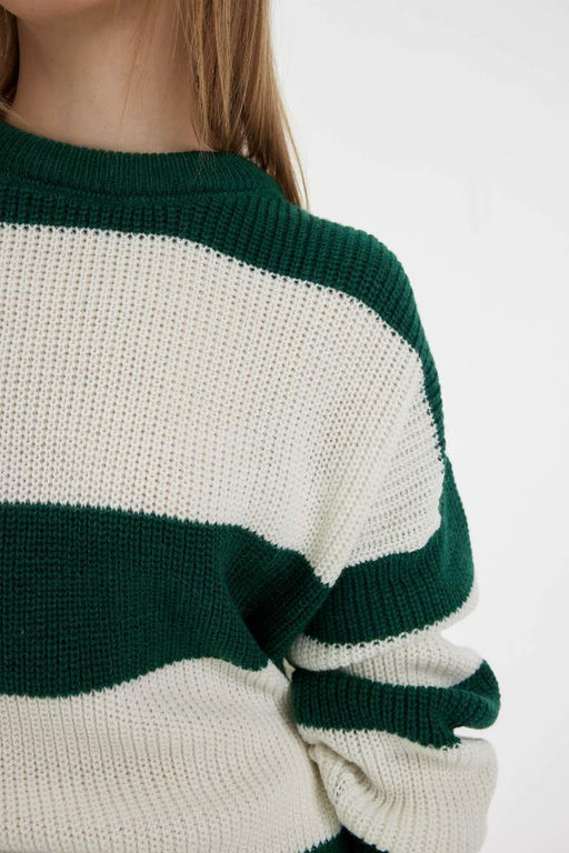 Крутой вязаный свитер оверсайз с круглым вырезом - Defacto фото 4