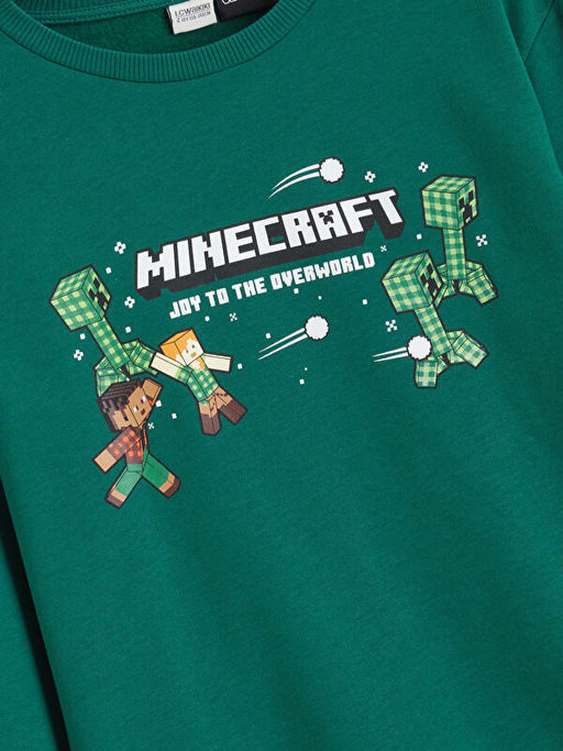 Bisiklet Yaka Minecraft Bask?l? Erkek ?ocuk Sweatshirt