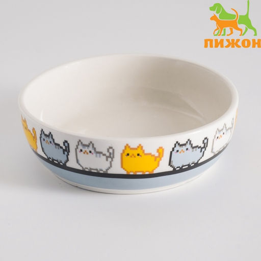 Миска керамическая Пиксельные кошки 250 мл 12123.5 см, белая - Пижон фото 2