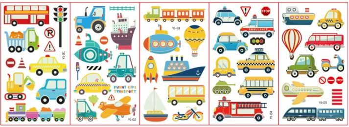 Набор наклеек-татуировок светящихся в темноте Транспорт 5 листов (2584) - Мой органайзер фото 3