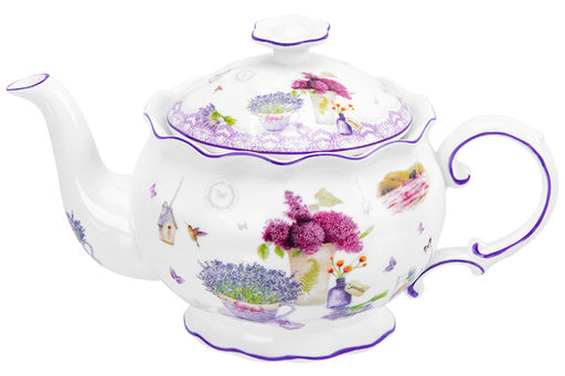 Чайник 600 мл 22*12,5*13 см "Лаванда" рифленый, NEW BONE CHINA