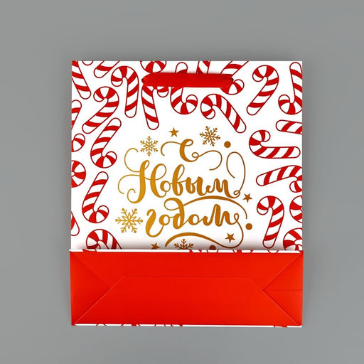 Пакет подарочный новогодний ламинированный «Новогодние леденцы», тиснение, M 30 х 26 х 9 см