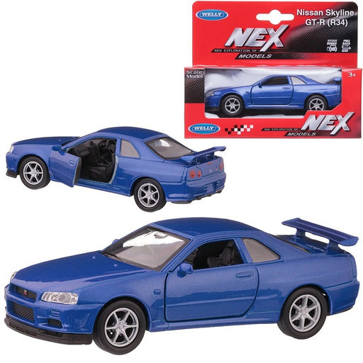 Welly. Машинка 1:38 "Nissan Skyline GT-R R34" пруж. мех. синий арт.43798W-BL