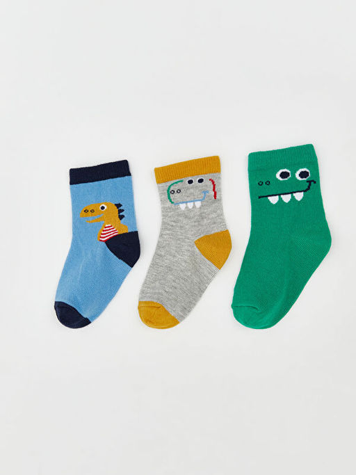 Dinozor Bask?l? Erkek ?ocuk Soket ?orap 3l?