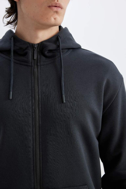 Толстовка обычного кроя с капюшоном на мягкой подкладке и на молнии - Defacto фото 5