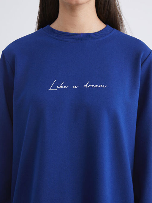 Bisiklet Yaka Bask?l? Kad?n Sweatshirt Tunik