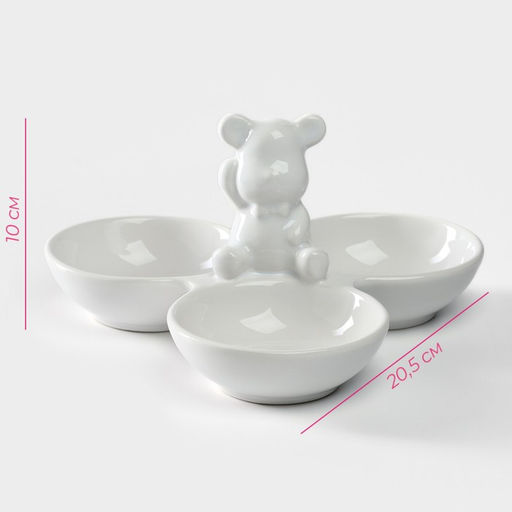 Менажница Доляна «Мишка Отто», 20.5×10 см, 3 ячейки, доломит, белая  фото 5