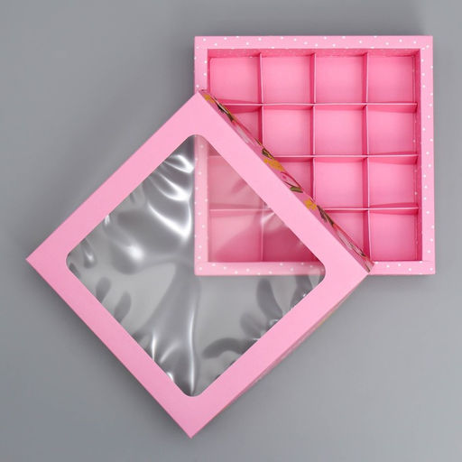 Цена за 5 шт. Коробка для конфет, кондитерская упаковка, 16 ячеек От всего сердца, 18.9?18.9?3.8 см