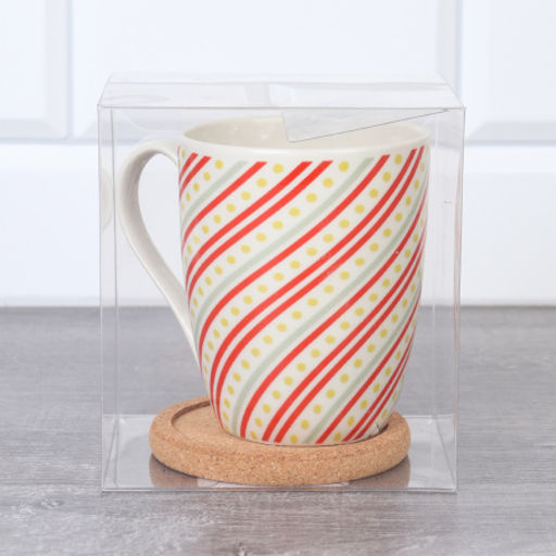 Кружка 400 мл с подставкой под горячее в подарочной ураковке PVS/ K5098/ Красные полоски/АКЦИЯ - ГалеонТрейд фото 3