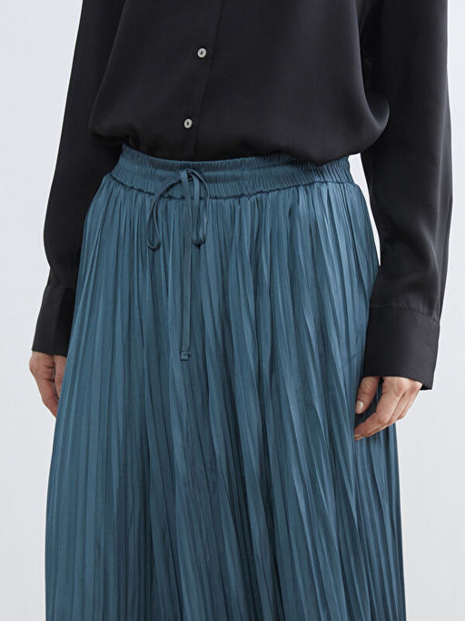 Beli Lastikli Saten Pileli Etek