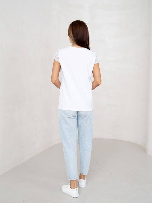 Футболка с кружевом .хлопок 95%, лайкра 5%,белая - Binita фото 10