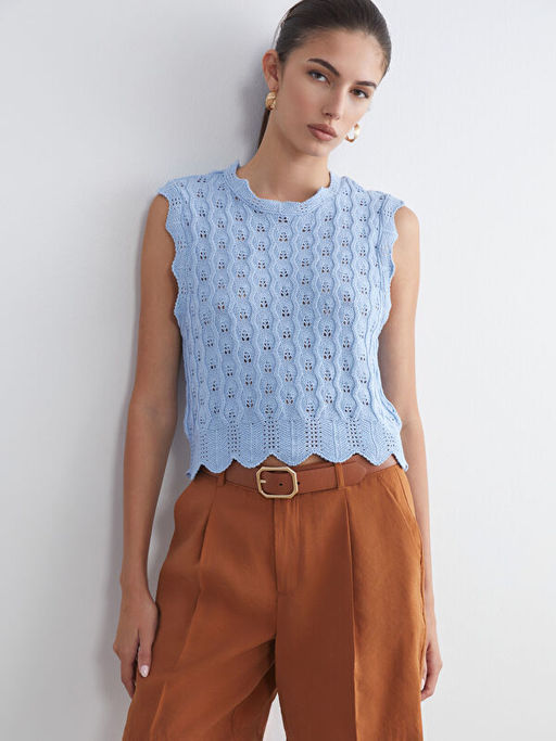 Bisiklet Yaka Ajurlu Kad?n Triko S?veter