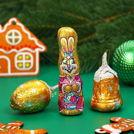 Новогодний набор фигурного шоколада Кролик с шишкой и колокольчиком, 48 г - Simaland фото 2