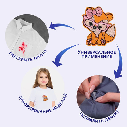 Цена за 10 шт. Термоаппликация «Лиса в очках», 5.8×6.8 см, фасовка 10 шт., оранжевая