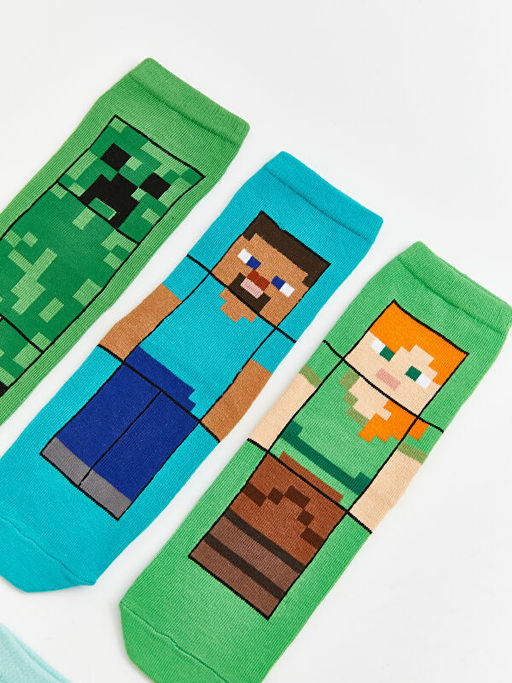 Minecraft Desenli Erkek ?ocuk Soket ?orap 5li