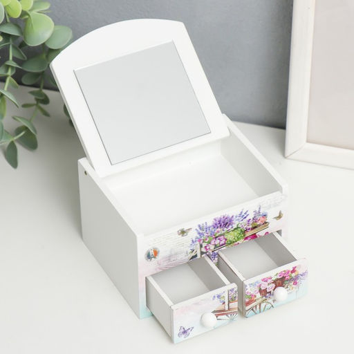 Шкатулка для украшений Тележка с цветами, с зеркалом, дерево, 10.5?10.8?7 см