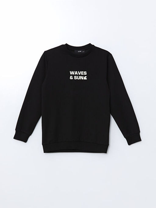 Bisiklet Yaka Bask?l? Erkek ?ocuk Sweatshirt