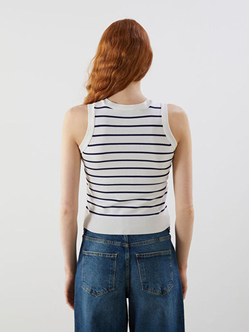 Bisiklet Yaka ?izgili Kad?n Triko S?veter