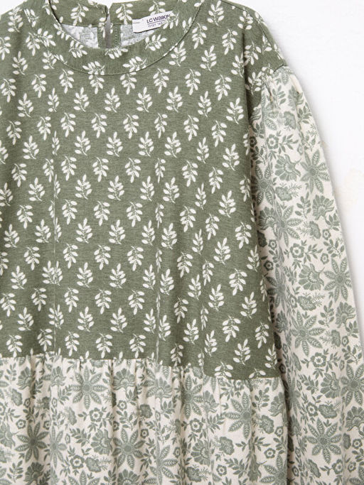 Bisiklet Yaka Desenli Uzun Kollu Gabardin K?z ?ocuk Elbise