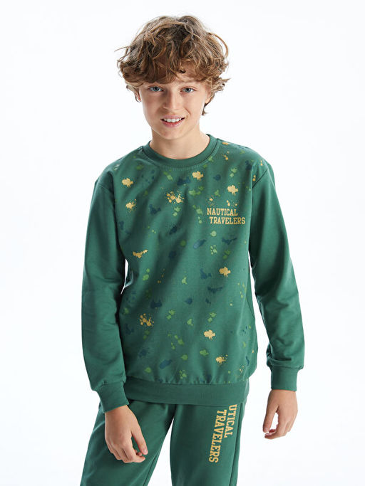 Bisiklet Yaka Bask?l? Erkek ?ocuk Sweatshirt