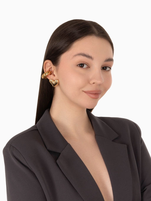 Серьги и каффы QF «Сердечки», набор, бублик, цвет золото