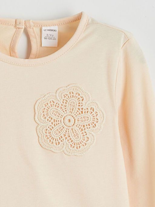 Bisiklet Yaka Nak?? Detayl? K?z Bebek Ti??rt