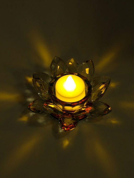 Стеклянный подсвечник на 1 свечу Лотос радужный, d=11.5 см