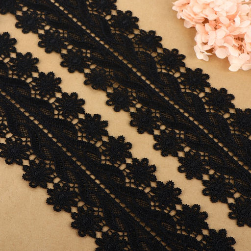 Кружево гипюровое, 80 мм, 6.8±0.5 м, цвет чёрный