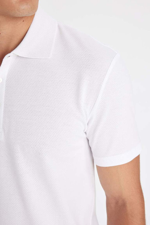 Базовая хлопковая футболка с короткими рукавами и воротником-поло Slim Fit - Defacto фото 5