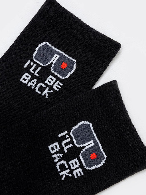 Цена за 5 пар! Высокие мужские носки черного цвета с надписью ILL BE BACK - Mark formelle фото 4