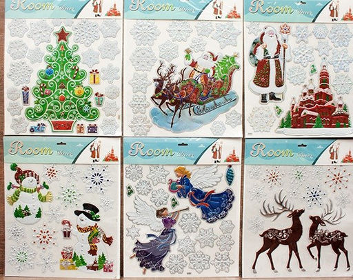 Наклейка объемная силикон. 30*40см "Новогодний сюжет" (6369-5)
