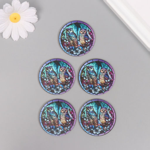 Цена за 5 шт. Декор для творчества дерево Две совы в ночном лесу, 4.64.60.3 см - Арт узор фото 3