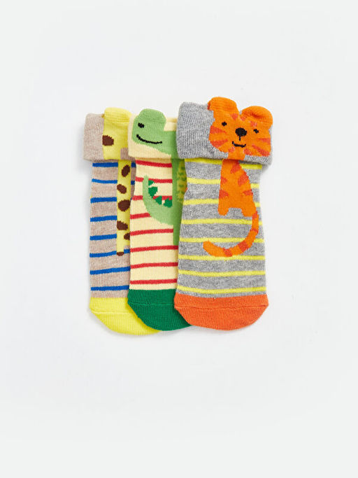 Bask?l? Erkek Bebek Soket ?orap 3l? - Waikiki фото 2