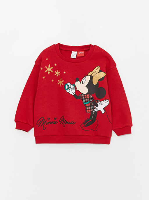 Bisiklet Yaka Uzun Kollu Minnie Mouse Bask?l? K?z Bebek Sweatshirt ve Pantolon 2li Tak?m - Waikiki фото 2