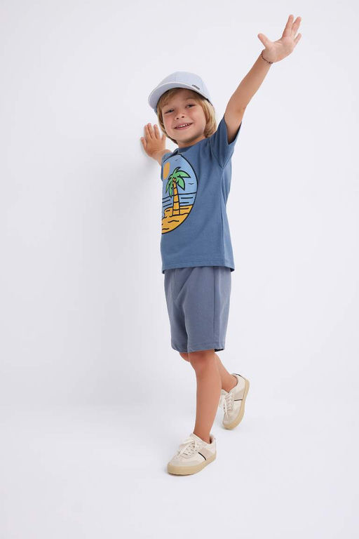 Футболка с короткими рукавами и круглым вырезом для маленьких мальчиков с принтом природы - Defacto фото 2