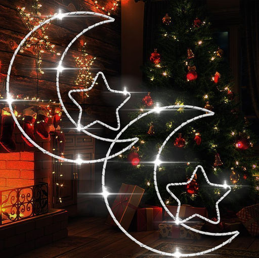 Гирлянда штора Роса -светлячкиЗвезда с луной  белое свечение ,7 режимов свечения ,8 фигур, 3х0.75м , - Family фото 3