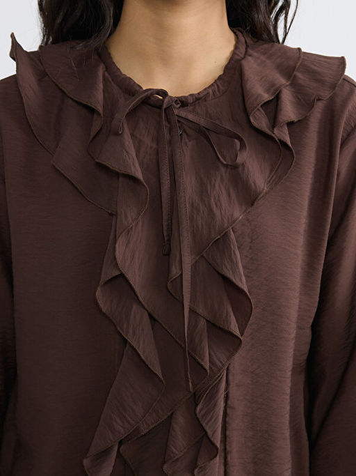 Ba?lamal? Yaka F?rf?rl? Oversize Bluz