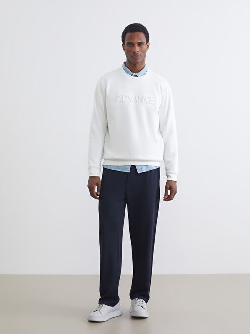 Bisiklet Yaka Bask?l? Erkek Sweatshirt