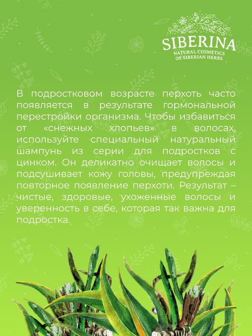 Шампунь с цинком Мягкое очищение и профилактика перхоти для ежедневного применения SIBERINA