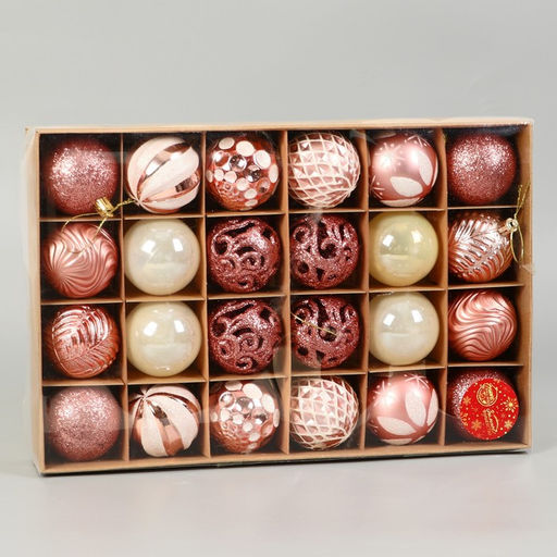 Ёлочные игрушки Мелодия ассорти люкс, шары новогодние, d=6 см, набор 24 шт., бело-розовый - Зимнее волшебство фото 2