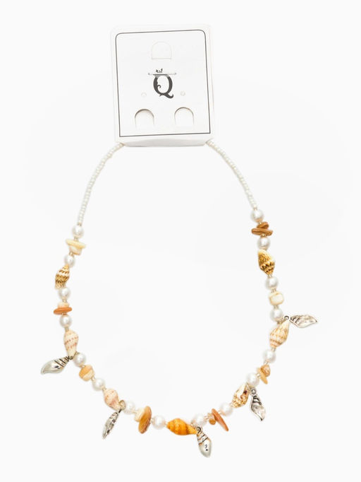 Чокер "Морской мир" из ракушек, цвет белый в серебре