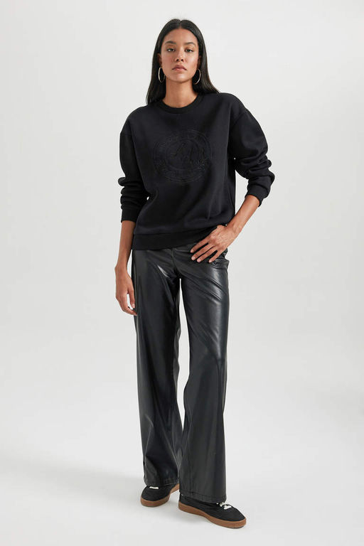 Толстый свитшот Relax Fit с круглым вырезом - Defacto фото 2